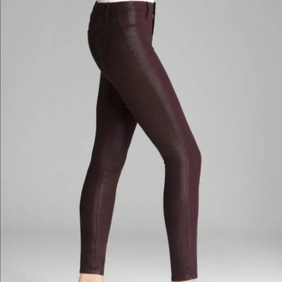 J Brand Super Skinny Lacq Pinot Waxed Coated Jeans Pant Denim burgundy Size 25 - Picture 9 of 15